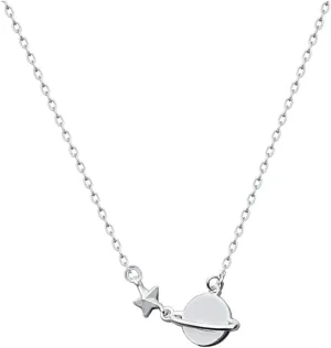 Cute Planet Saturn Star Necklace Tiny 925 Sterling Silver Pendant Choker Necklaces for Women Small Chain Necklace Dainty Delicate Jewelry Gifts for Daughter Bff Birthday 17"