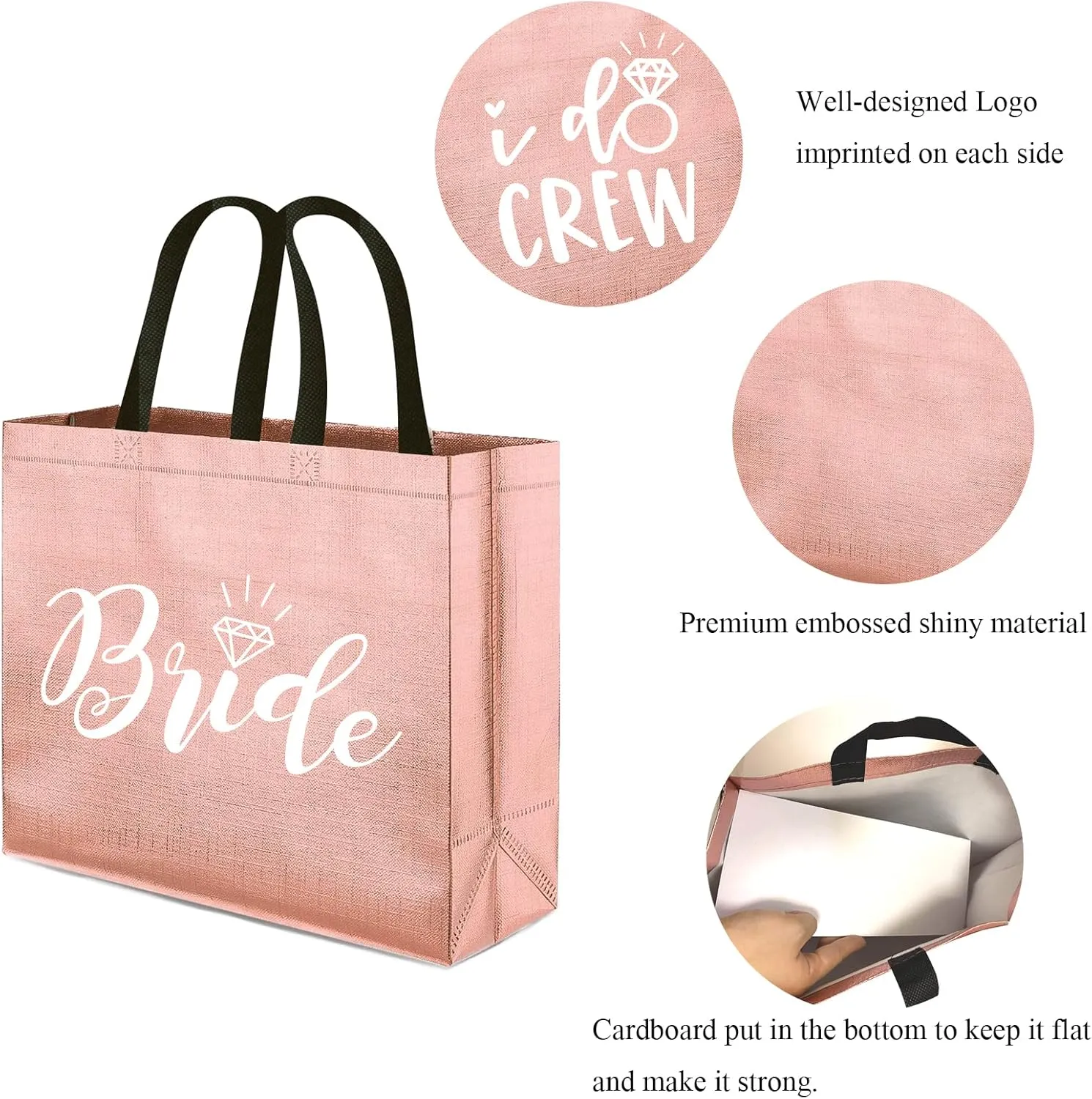 CUTERUI GIFTED 8 Pieces Rose Gold I Do Crew and Bride Non-Woven Gift Bags for Bridesmaid Gifts,Bachelorette Party Favors,Bridal Party Gifts