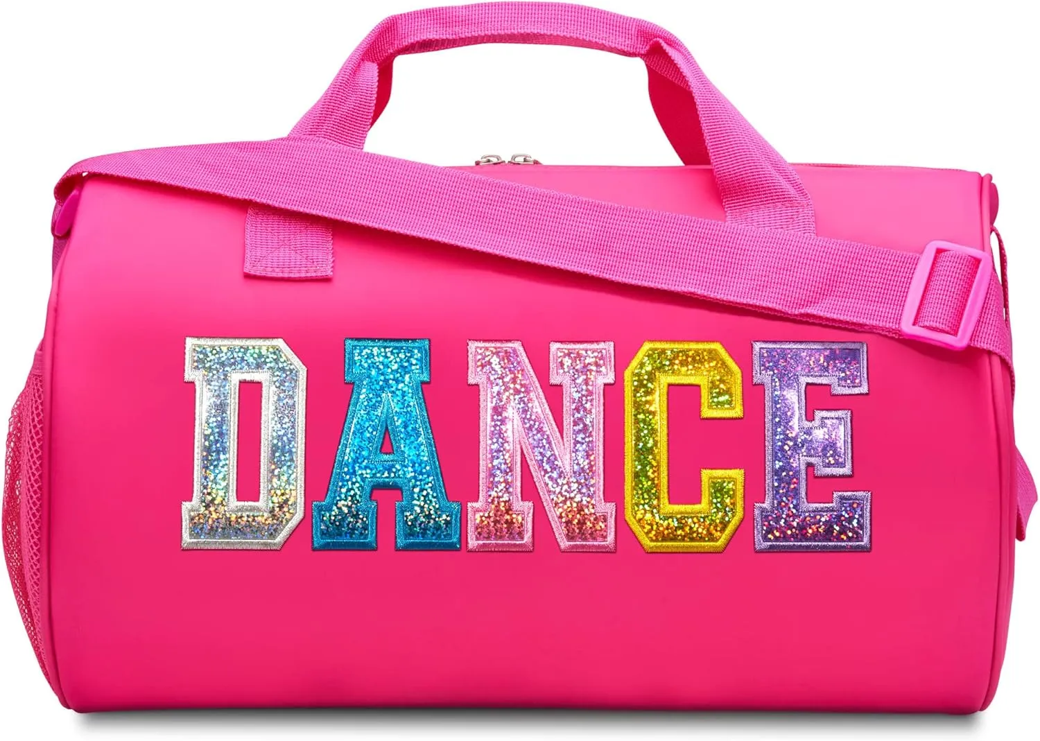 Dance Duffle Bag for Girls, Kids Travel Bag with Adjustable Carry on and Handy Pouch, Dance Accessories for Girls, Teens (Fuchsia/Multi)