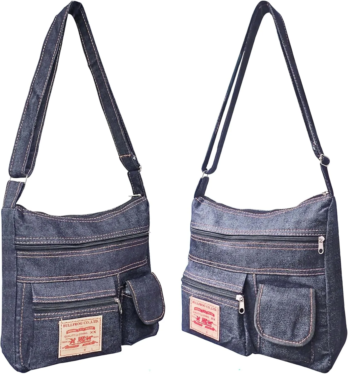 Dark Blue Denim Jeans Canvas Zipper Crossbody Messenger Shoulder Bag Sac Pouch Purse Handbag for Unisex