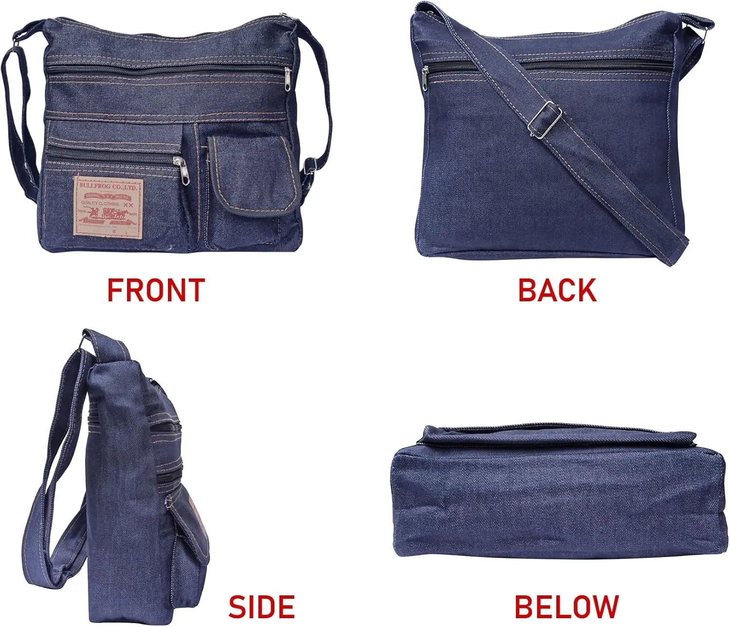 Dark Blue Denim Jeans Canvas Zipper Crossbody Messenger Shoulder Bag Sac Pouch Purse Handbag for Unisex