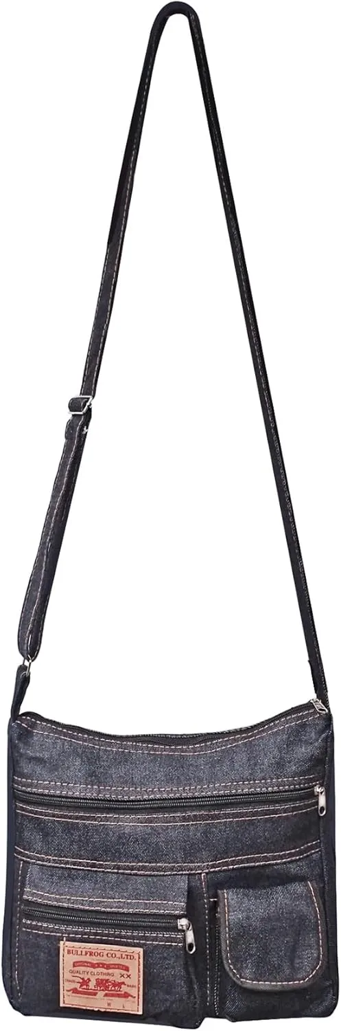 Dark Blue Denim Jeans Canvas Zipper Crossbody Messenger Shoulder Bag Sac Pouch Purse Handbag for Unisex
