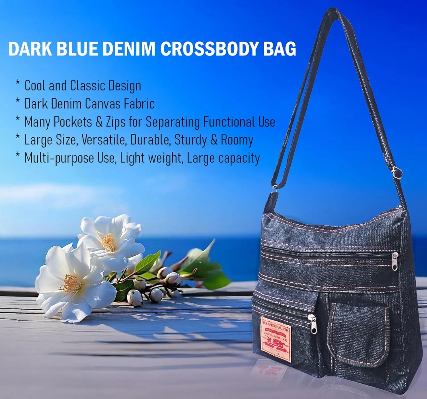 Dark Blue Denim Jeans Canvas Zipper Crossbody Messenger Shoulder Bag Sac Pouch Purse Handbag for Unisex