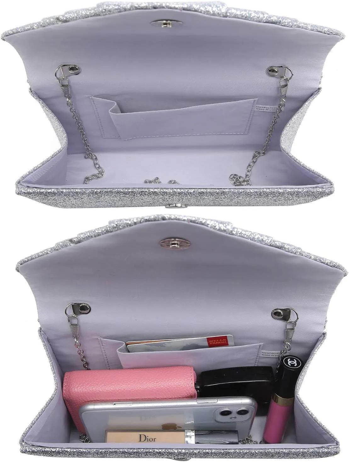 Dasein Women's Evening Bag Pleated Envelope Clutch Handbag Wedding Party Bridal Purse