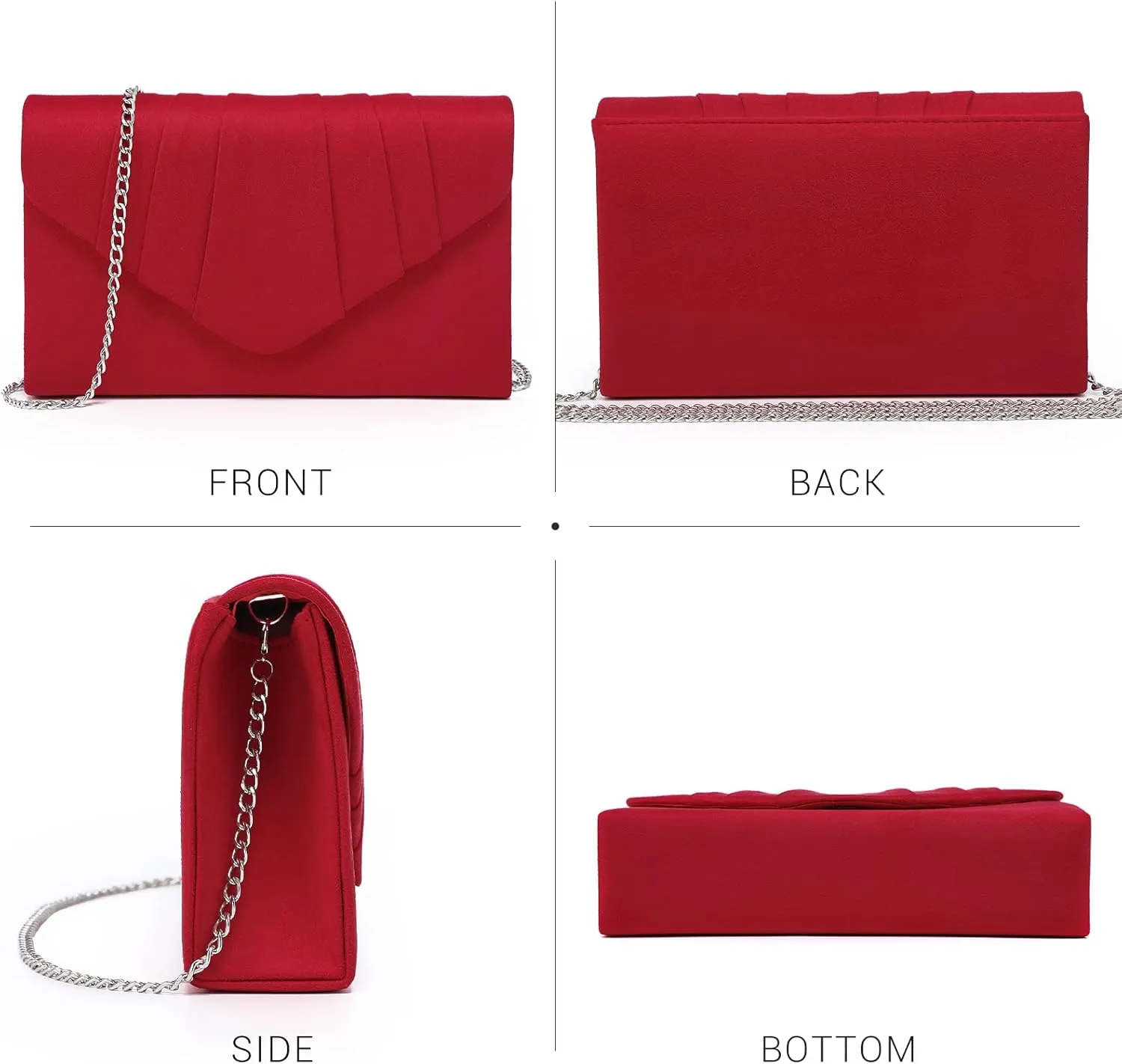 Dasein Women's Evening Bag Pleated Envelope Clutch Handbag Wedding Party Bridal Purse