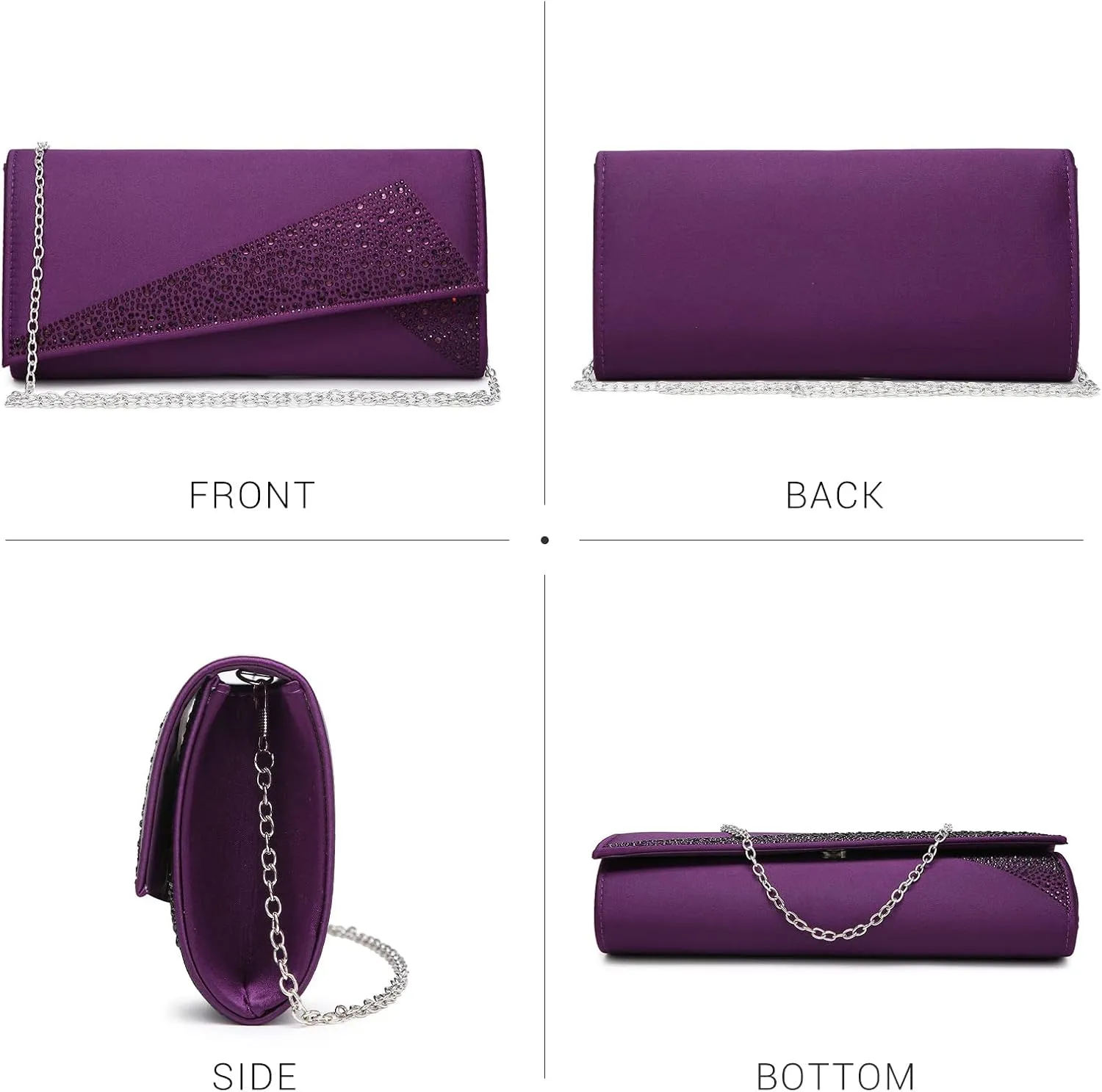 Dasein Women's Satin Rhinestone Clutch Evening Bags Sparkle Glitter Shiny Purse Handbag for Party Wedding Cocktail Prom