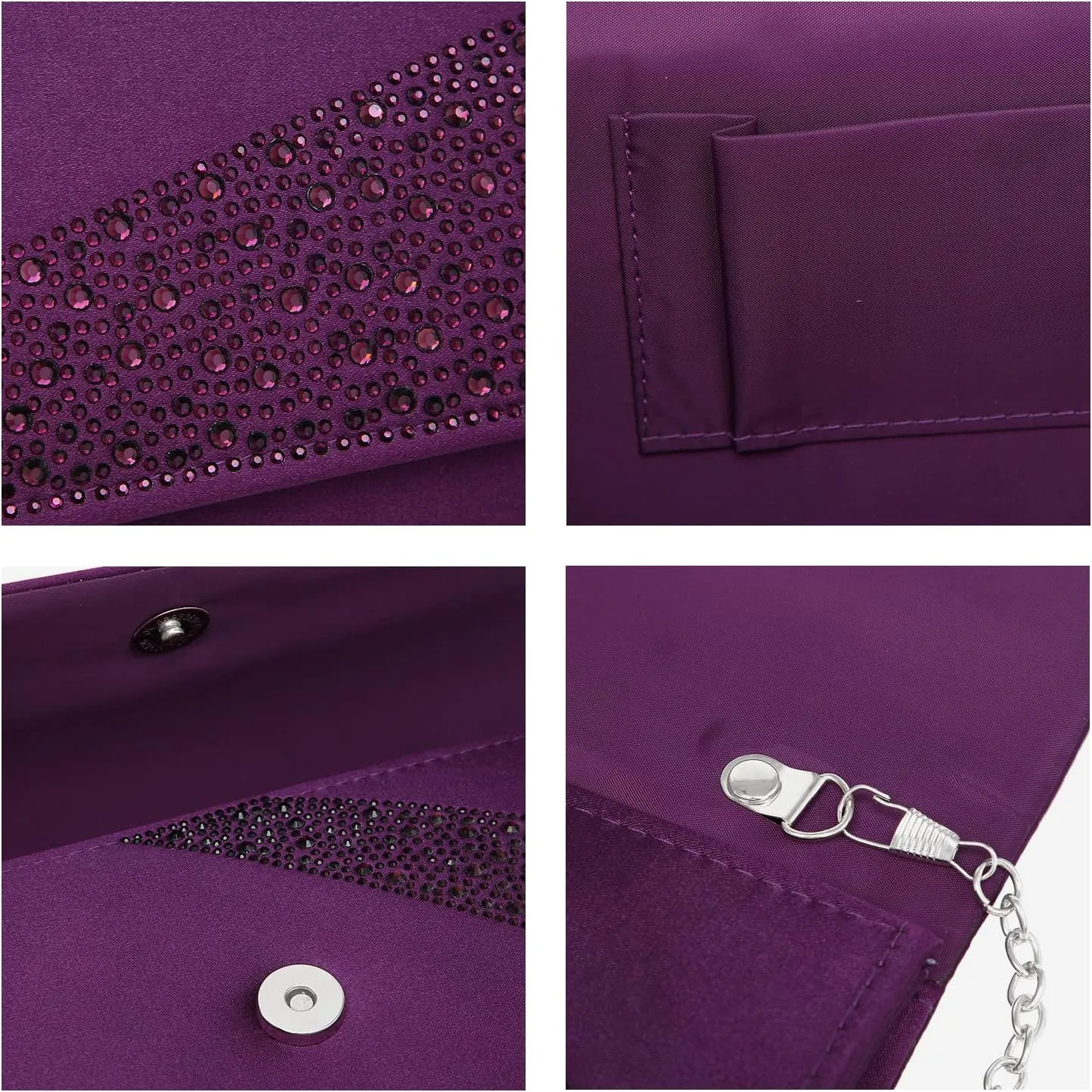 Dasein Women's Satin Rhinestone Clutch Evening Bags Sparkle Glitter Shiny Purse Handbag for Party Wedding Cocktail Prom