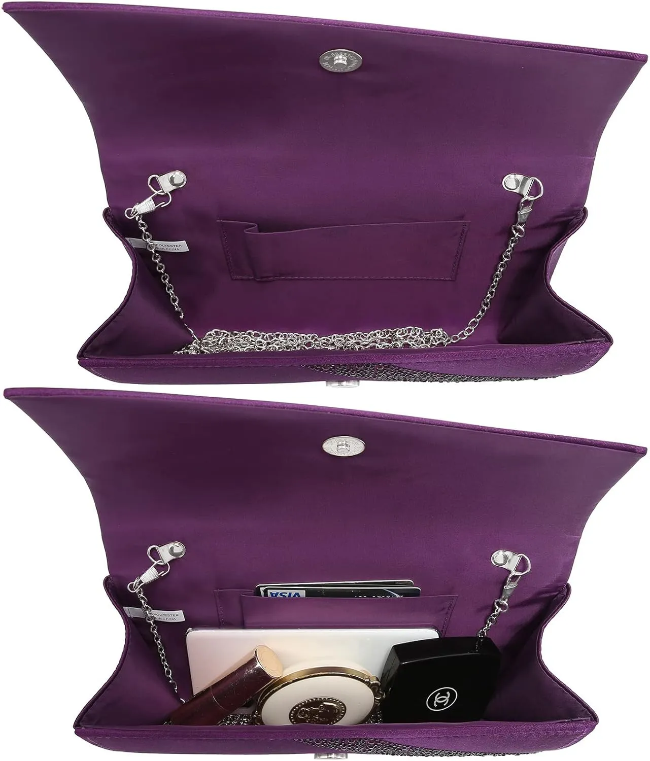 Dasein Women's Satin Rhinestone Clutch Evening Bags Sparkle Glitter Shiny Purse Handbag for Party Wedding Cocktail Prom