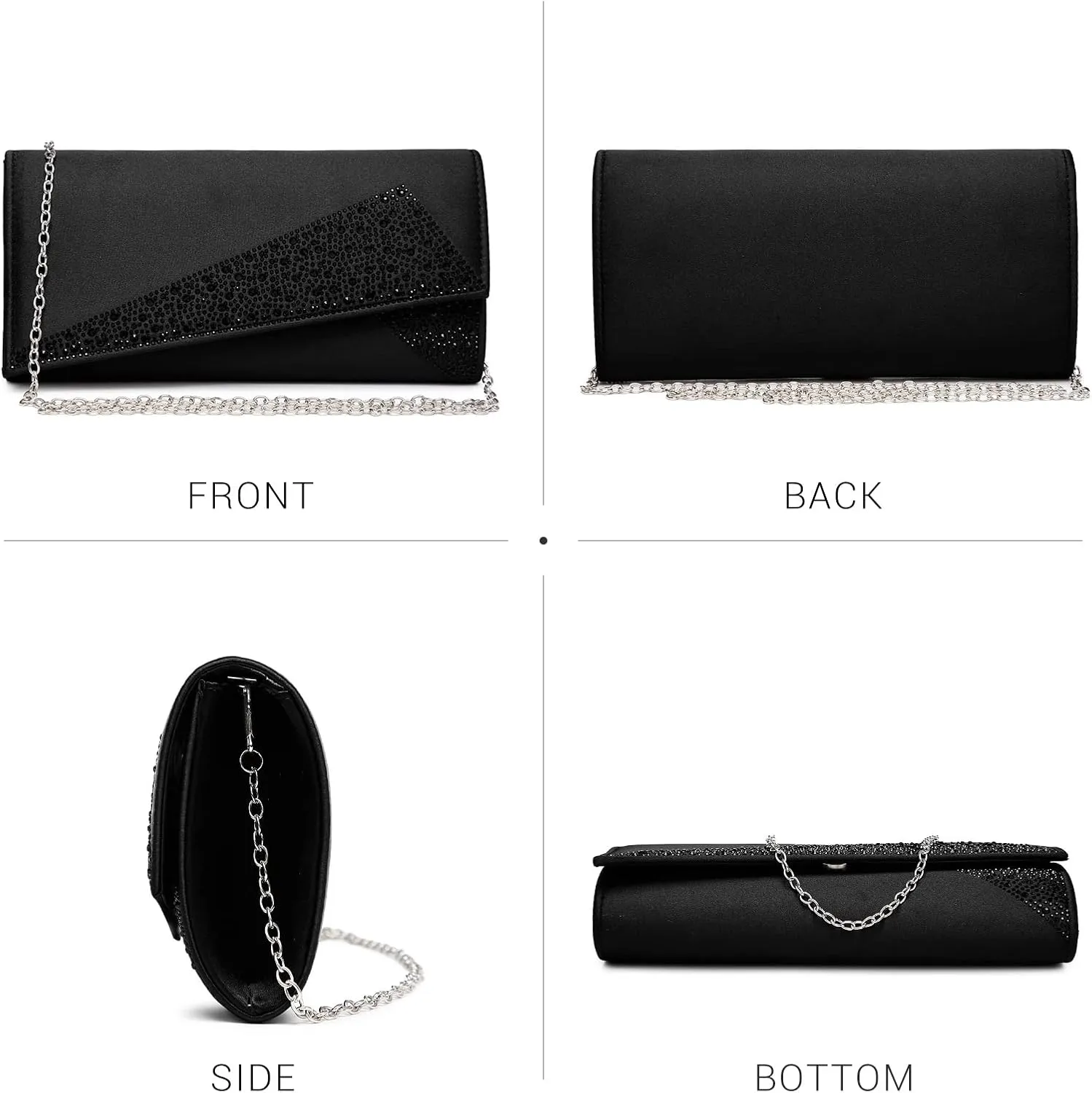 Dasein Women's Satin Rhinestone Clutch Evening Bags Sparkle Glitter Shiny Purse Handbag for Party Wedding Cocktail Prom