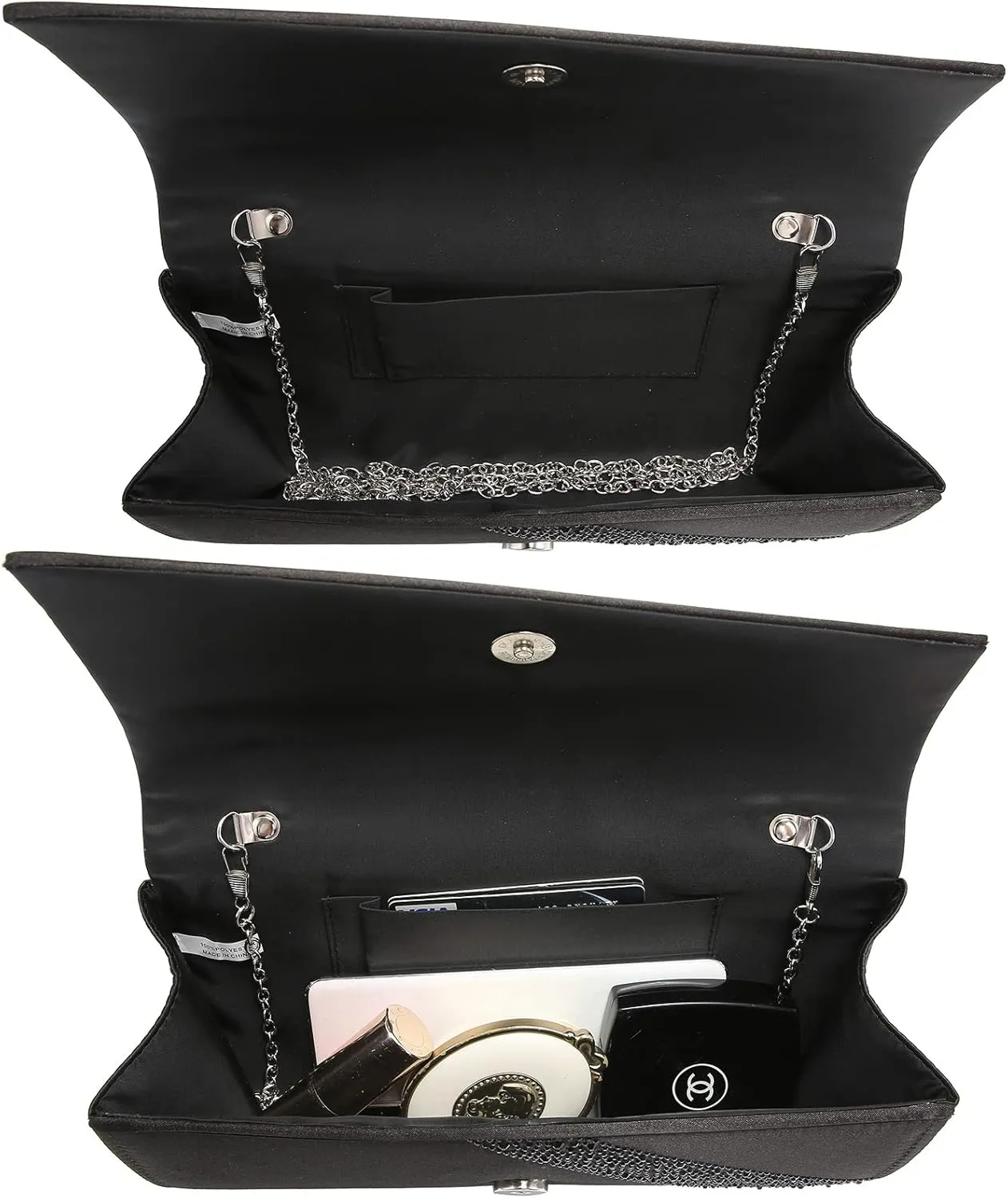 Dasein Women's Satin Rhinestone Clutch Evening Bags Sparkle Glitter Shiny Purse Handbag for Party Wedding Cocktail Prom