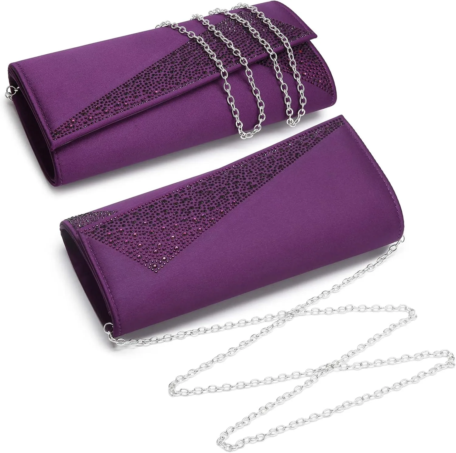 Dasein Women's Satin Rhinestone Clutch Evening Bags Sparkle Glitter Shiny Purse Handbag for Party Wedding Cocktail Prom