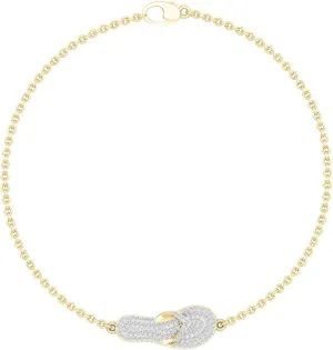Dazzlingrock Collection 0.19 Cttw Round White Diamond Slipper Flip Flop Sandal Bracelet for Women in 10K Solid Gold