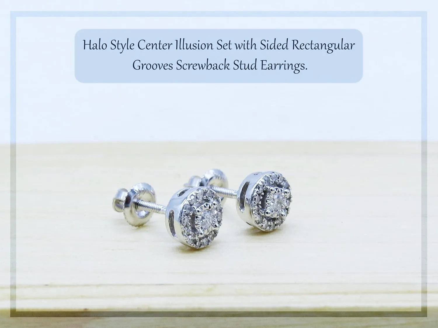 Dazzlingrock Collection Round White Diamond Centre Halo Illusion Set with Sided Rectangular Grooves Stud Earrings for Women (Color I-J, Clarity I1-I3) in Gold