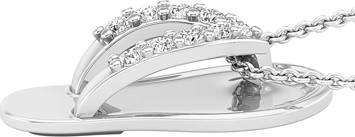 Dazzlingrock Collection Round White Diamond Slipper Flip Flop Sandal Pendant Necklace for Her 1/6 CT (0.16 ctw, Color I-J), Available in 10K/14K/18K Solid Gold