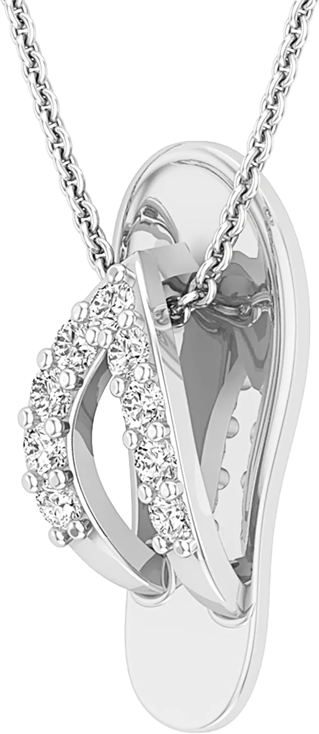 Dazzlingrock Collection Round White Diamond Slipper Flip Flop Sandal Pendant Necklace for Her 1/6 CT (0.16 ctw, Color I-J), Available in 10K/14K/18K Solid Gold