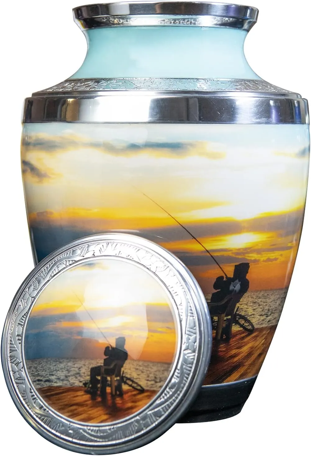 Deep Sea Fishing Cremation Urn, Velvet Bags and Custom Engraving, Fisherman's Funeral Urn (Large)