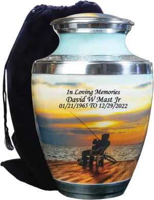 Deep Sea Fishing Cremation Urn, Velvet Bags and Custom Engraving, Fisherman's Funeral Urn (Large)