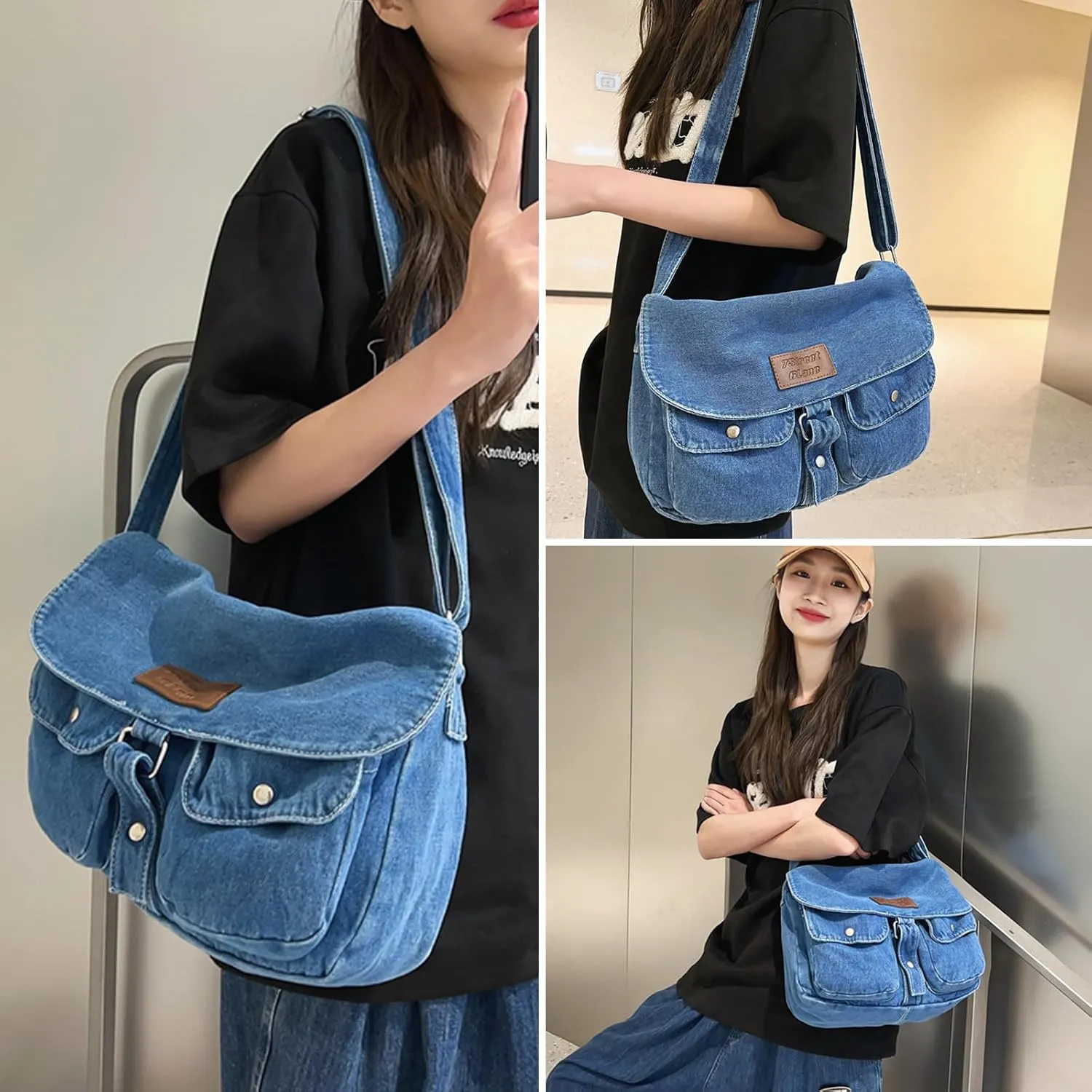 Denim Crossbody Bag Y2K Blue Jean Purses for Women Denim Purses and Handbags