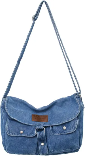 Denim Crossbody Bag Y2K Blue Jean Purses for Women Denim Purses and Handbags
