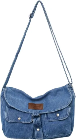 Denim Crossbody Bags for Women Men, Messenger Bag Y2K Denim Tote Bag, Blue Jean Hobo Shoulder Bag for Travel Work