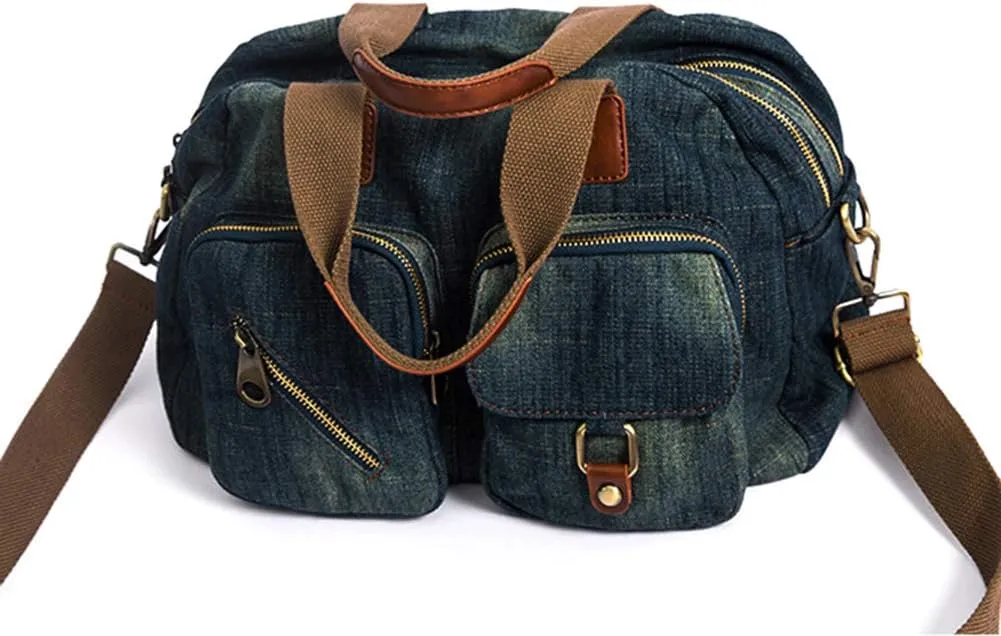 Denim Handbags for Women Jean Purse with Multiple Pockets Denim Blue Pocketbooks Tote Hobos Crossbody Bags
