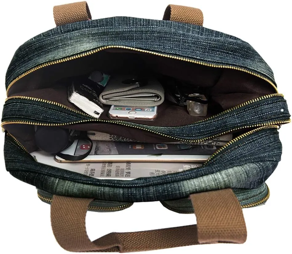 Denim Handbags for Women Jean Purse with Multiple Pockets Denim Blue Pocketbooks Tote Hobos Crossbody Bags