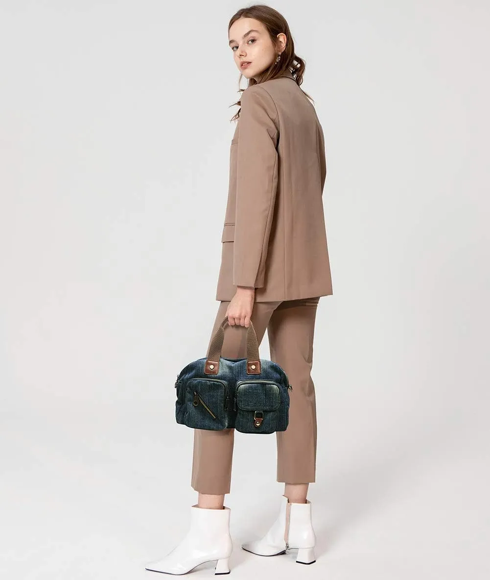 Denim Handbags for Women Jean Purse with Multiple Pockets Denim Blue Pocketbooks Tote Hobos Crossbody Bags
