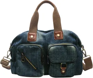 Denim Handbags for Women Jean Purse with Multiple Pockets Denim Blue Pocketbooks Tote Hobos Crossbody Bags