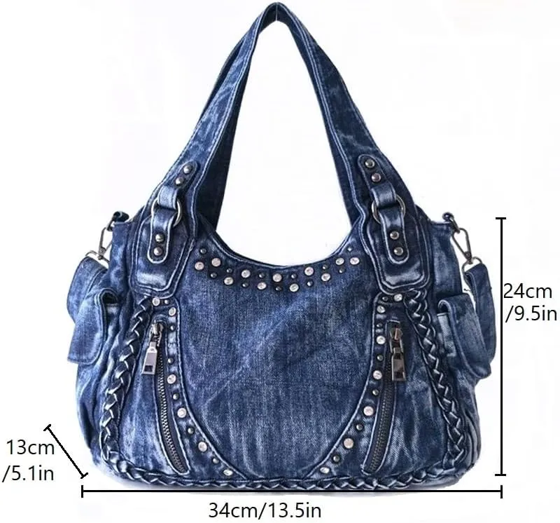 Denim Hobo Bag for Women Jeans Purse Large Capacity Handbags Vintage Shoulder Bags Casual Tote Bag Crossbody Bag