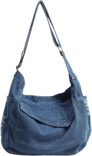 Denim Messenger Bag 2025, Denim Aesthetic Crossbody Shoulder Bags for Women Men, Retro Jean Tote Hobo Bag Handbag