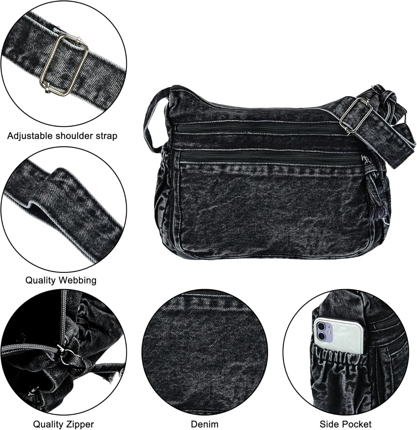 Denim Purse for Women Jean Crossbody Handbags Shoulder Casual Retro Style Lightweight Tote Bag