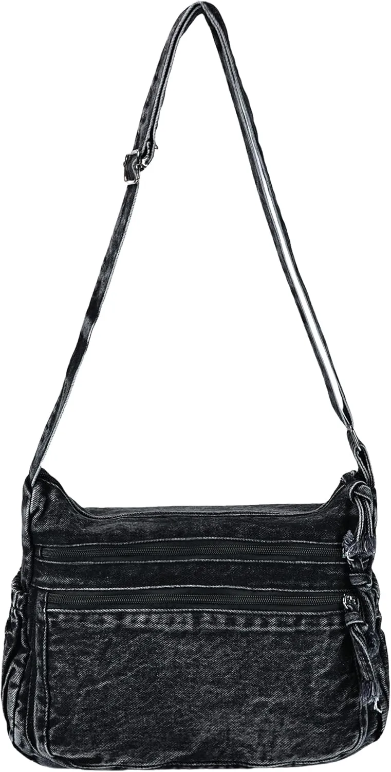 Denim Purse for Women Jean Crossbody Handbags Shoulder Casual Retro Style Lightweight Tote Bag