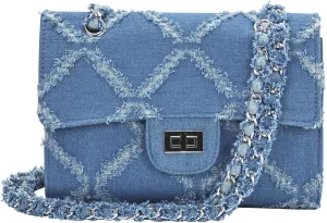 Denim Purse for Women Quilted Crossbody Bag, Trendy Ladies Shoulder Bag Medium Flap Purse with Chain Strap
