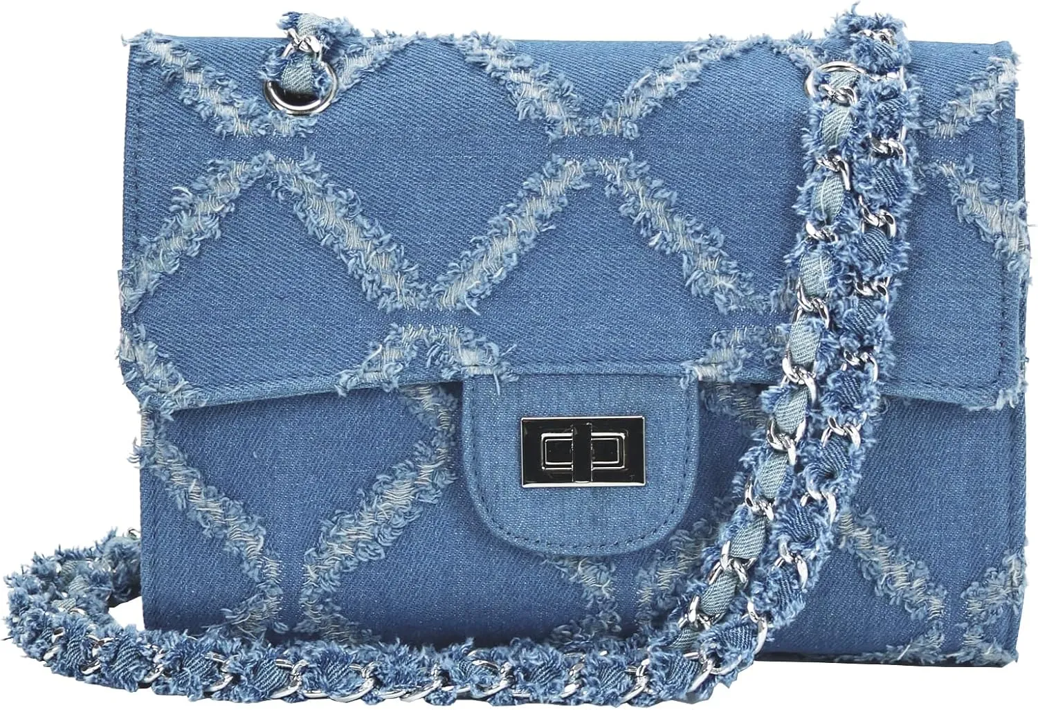 Denim Purse for Women Quilted Crossbody Bag, Trendy Ladies Shoulder Bag Medium Flap Purse with Chain Strap