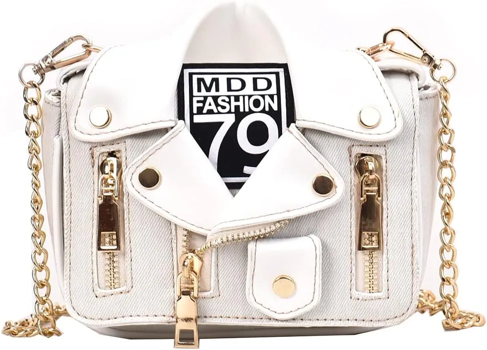 Denim Women Motorcycle Shoulder Crossbody Bags Chain Jacket Bags Messenger Bag Leather Handbags for Girls Purse