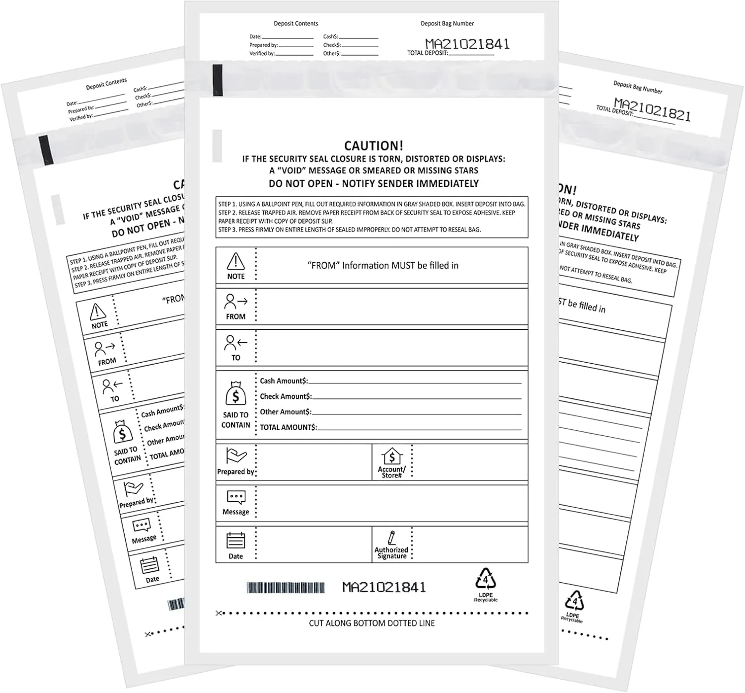 Deposit Bags Security Pocket Bank 6 Inch x 9 Inch (White, 500 Pack)