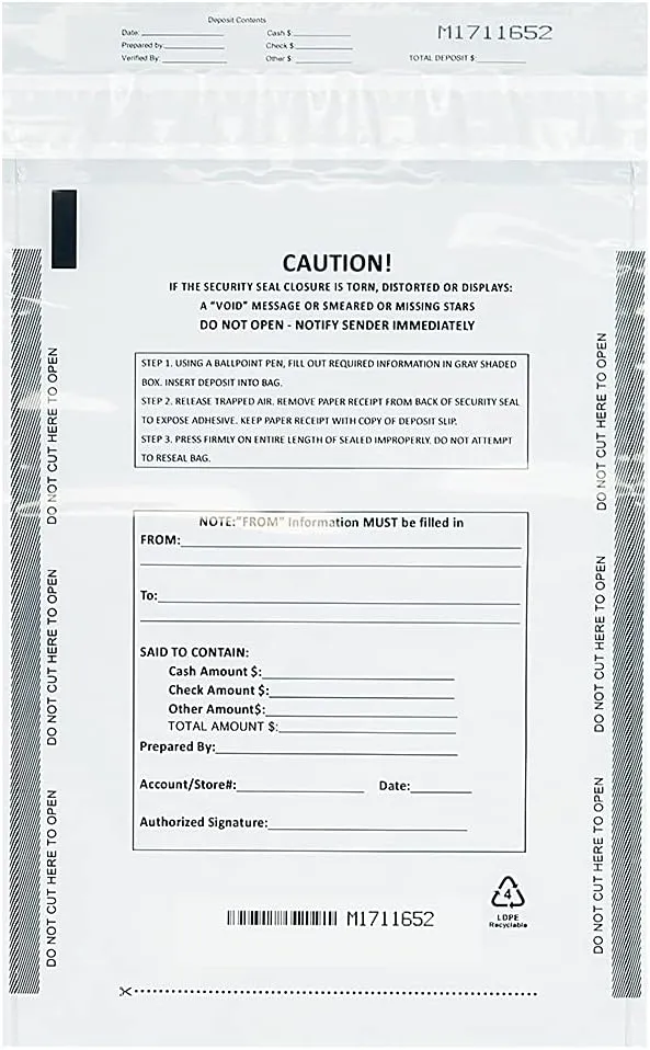 Deposit Bags Security Pocket Bank 9 Inch x 12 Inch (White, 100 Pack)