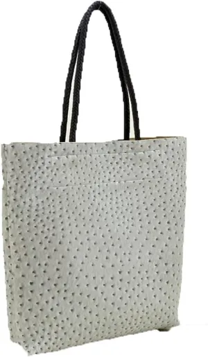 Designer Inspired Gray Ostrich Dual Bags 3 PCS Satchel L Shoulder Tote