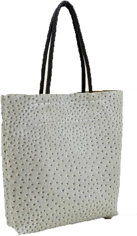 Designer Inspired Gray Ostrich Dual Bags 3 PCS Satchel L Shoulder Tote