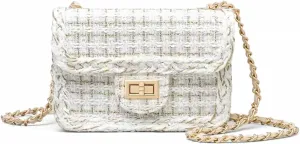 Designer Shoulder Bag for Women Trendy Mini Clutch Evening Bags Quilted Chain Cross body Bag, Tweed Purses for Women