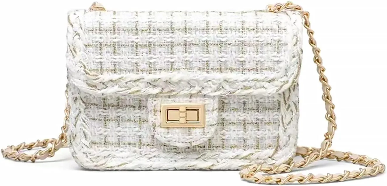 Designer Shoulder Bag for Women Trendy Mini Clutch Evening Bags Quilted Chain Cross body Bag, Tweed Purses for Women