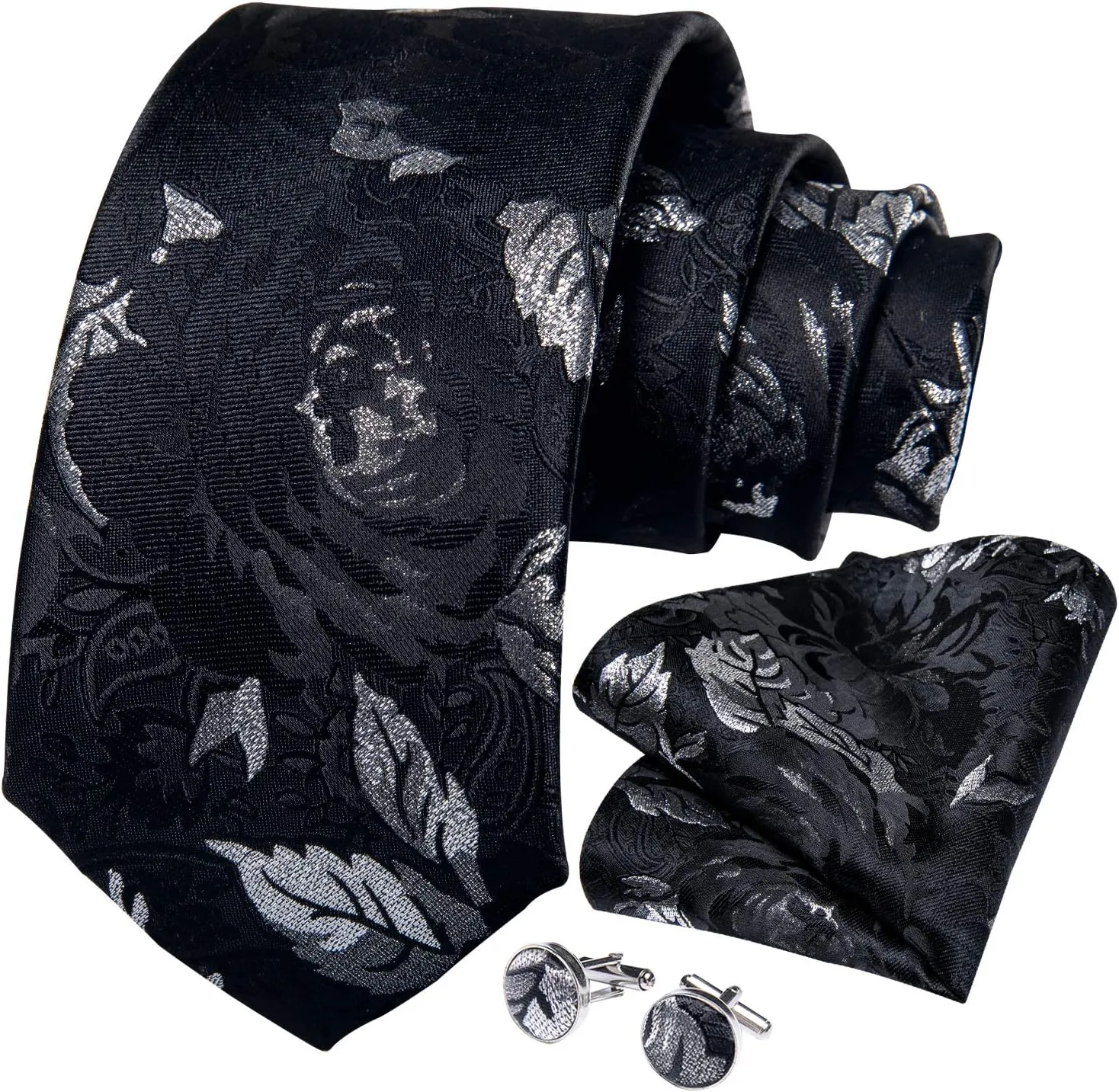 DiBanGu Mens Tie Set Silk Solid Paisley Necktie and Pocket Square Cufflinks Classic Formal Ties for Men Wedding Party