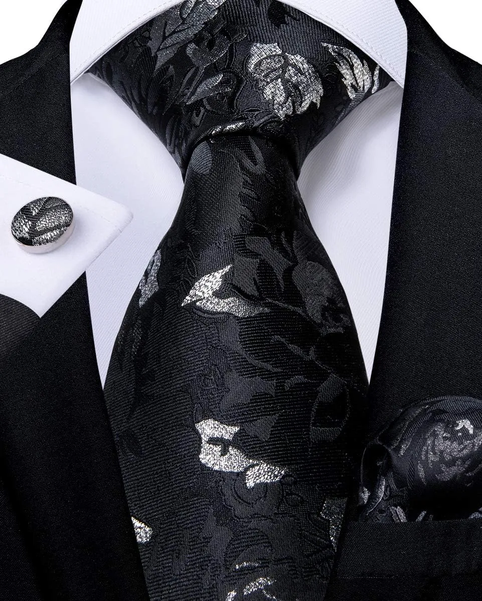 DiBanGu Mens Tie Set Silk Solid Paisley Necktie and Pocket Square Cufflinks Classic Formal Ties for Men Wedding Party