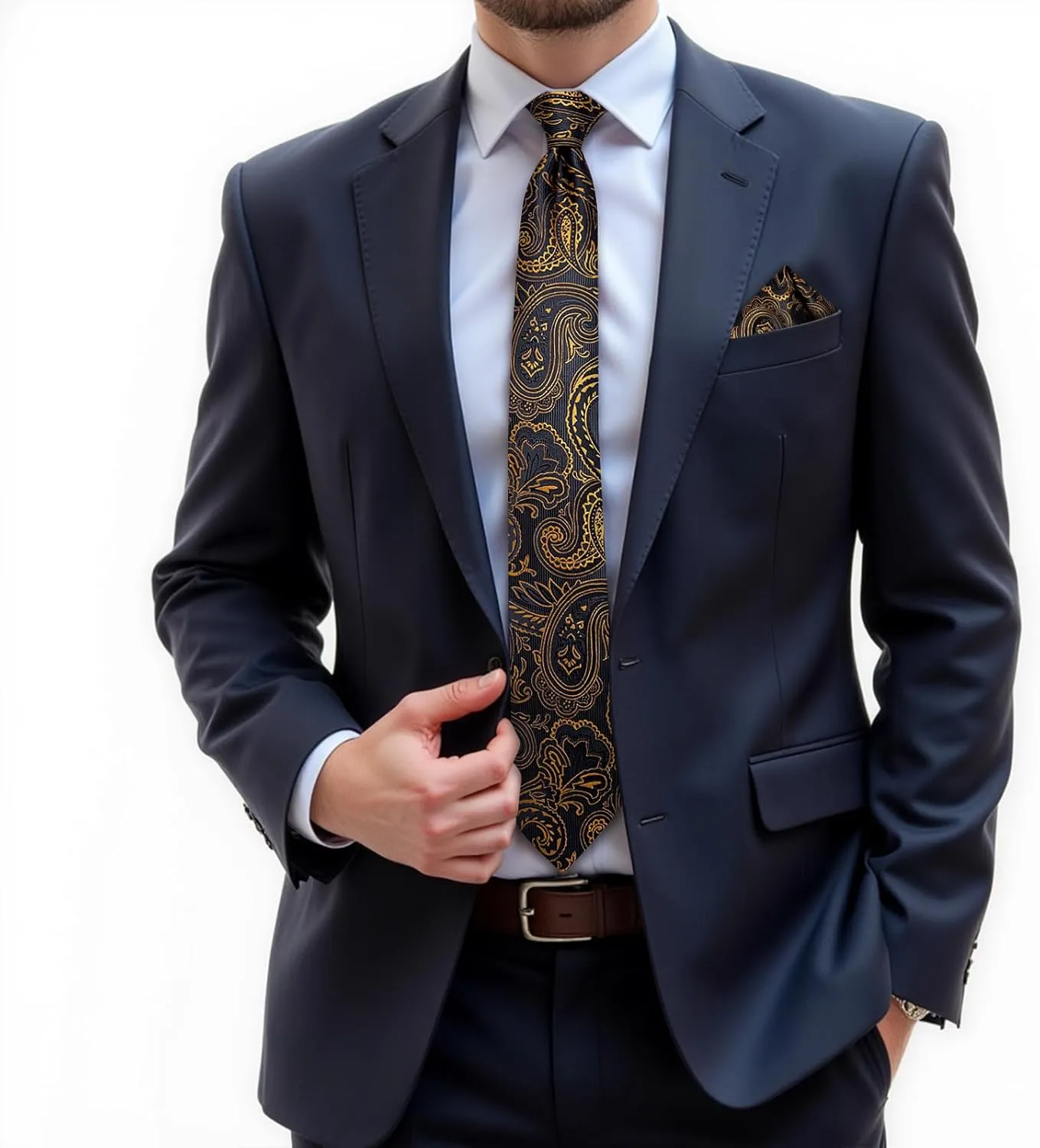 DiBanGu Mens Tie Set Silk Solid Paisley Necktie and Pocket Square Cufflinks Classic Formal Ties for Men Wedding Party