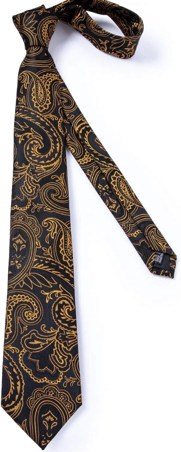DiBanGu Mens Tie Set Silk Solid Paisley Necktie and Pocket Square Cufflinks Classic Formal Ties for Men Wedding Party
