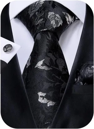 DiBanGu Mens Tie Set Silk Solid Paisley Necktie and Pocket Square Cufflinks Classic Formal Ties for Men Wedding Party