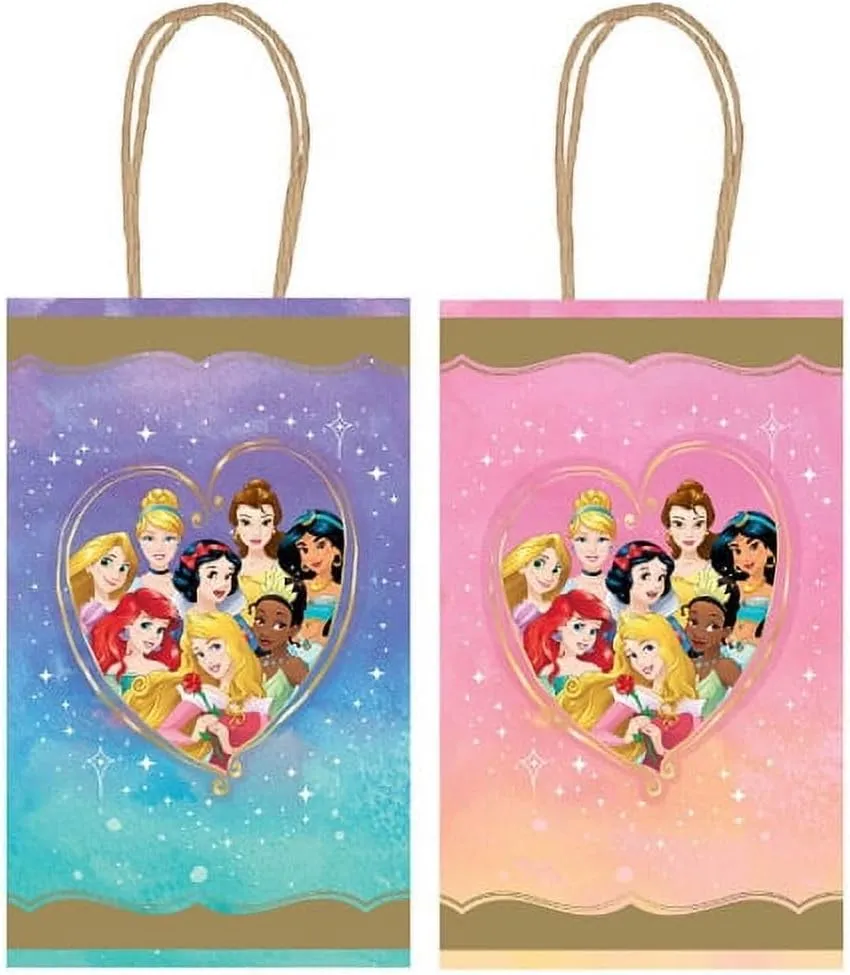 Disney Princess Hot-Stamped Party Kraft Bags - 8.25" x 5.25" x 3.25" (Pack of 8) | Eco-Friendly, Reusable & Charming Gift Bags for Birthdays & Celebrations