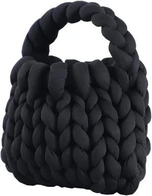 DIY Thick Braided Bucket Bag, Handmade Heavy Coarse Knitted Handbag, Chunky Cotton Wool Casual Soft Wrist Bag/2225