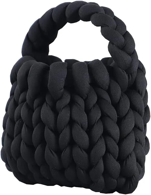 DIY Thick Braided Bucket Bag, Handmade Heavy Coarse Knitted Handbag, Chunky Cotton Wool Casual Soft Wrist Bag/2225