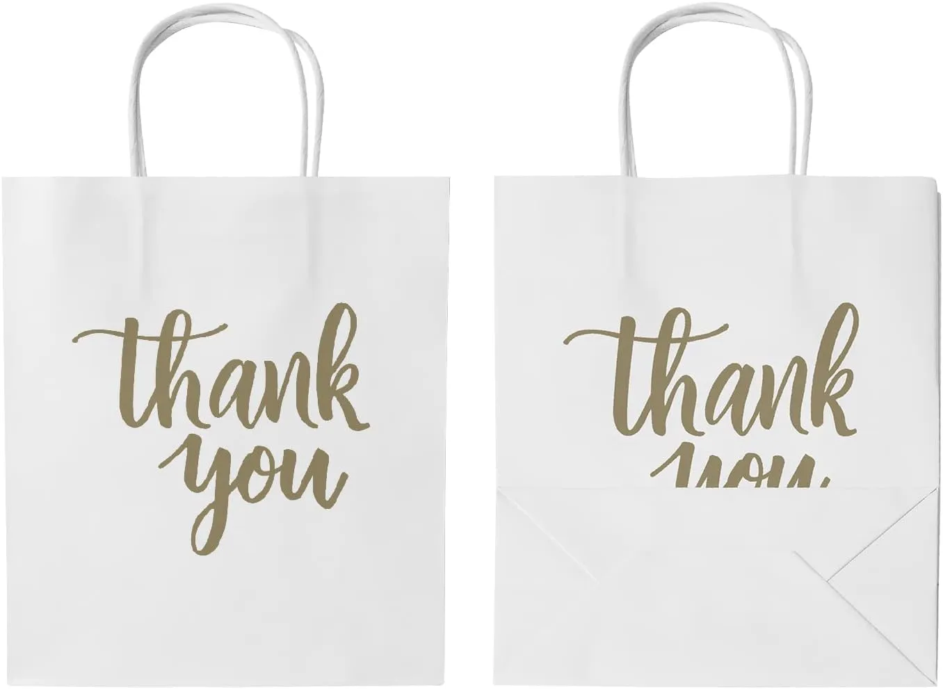 DjinnGlory 50 Pack Medium White Kraft Bags With Tissue Paper, Thank You Gift Bags With Handles 10x8x4 Inches for Birthday Wedding Baby Shower Party Favors Goodies, Merchandise Bulk